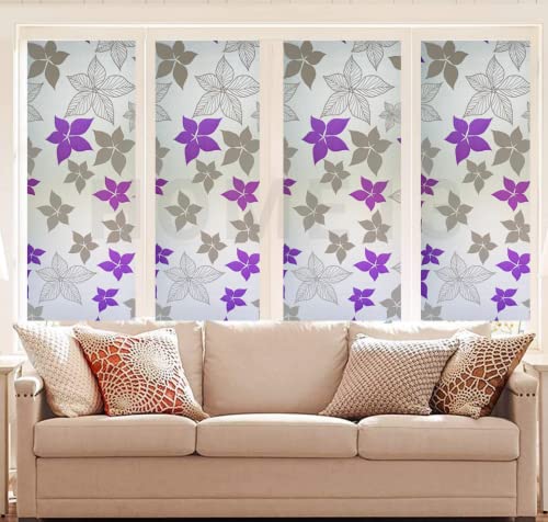 Image of HOME13 Frosted Glass Film Window Privacy Film Static Cling Decoartive Frosted Window Film Heat Control Frosted Glass Sticker for Home & Office (24 x 78 Inch, Frosted Ballon Flower)