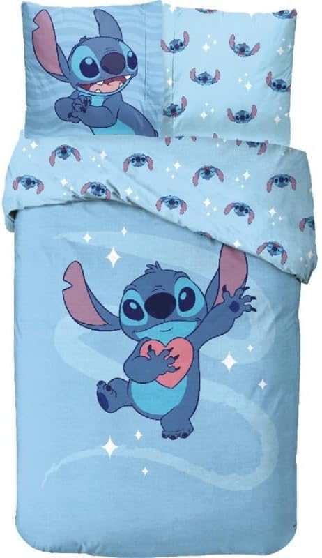 Juego de cama para niños, funda nórdica reversible de 140 x 200 cm, funda de almohada de 63 x 63 cm, 100% algodón (juego de cama Lilo & Stitch, 140 x 200 Cm)