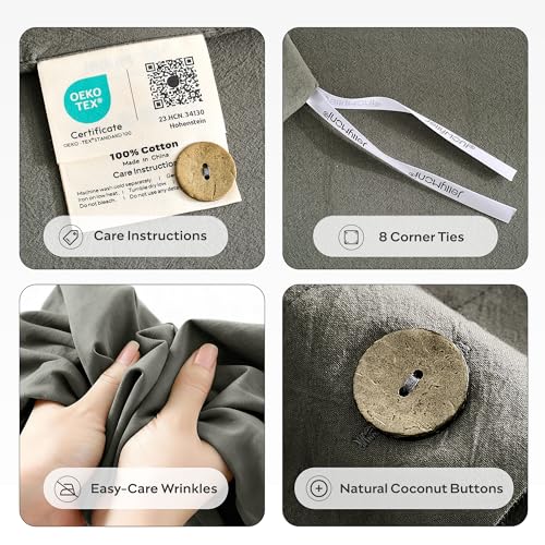 Image of JELLYMONI 100% Washed Cotton Duvet Cover King - Soft, Breathable Linen-Look Bedding with Natural Wrinkle Texture, Button Closure, 3-Piece Set (Dark Grey, 104 inchx90 inch)