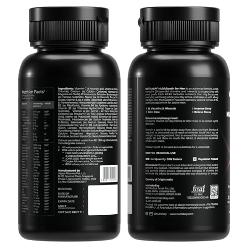 Image of Nutrabay Pro Active Multivitamin for Men with Zinc, Magnesium, Vitamin B,C,A,E - Enhances Energy, Immunity & Better Sleep- 30 Veg Tablets | 100% RDA for Viamins & Minerals | Purity Tested Supplement