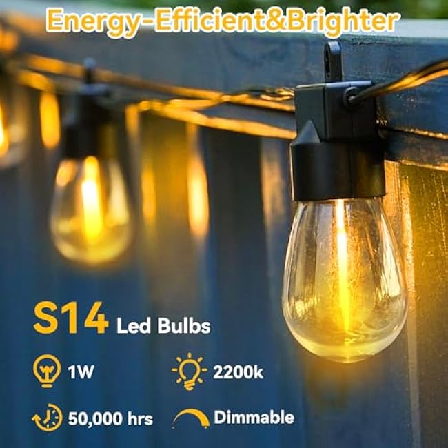 Aialun 96FT(48FTx2) LED Outdoor String Lights Outside Patio Yard Lighting Waterproof Hanging Warm Glow 2200K Shatterproof Edison Bulbs Exterior,Heavy-Duty Strand Decorative Caf¨¦ Porch Bistro Garden