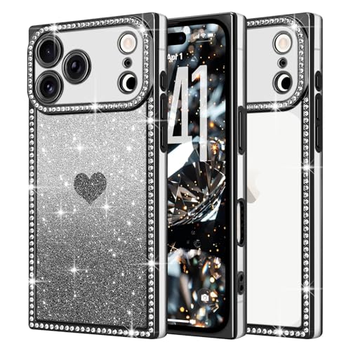 ROSEHUI Glitter Case for iPhone 17 Pro Max Clear Bling Diamonds Heart Cover