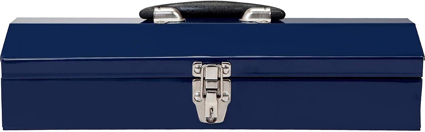 Black 16" Hip Roof Style Portable Steel Tool Box with Metal Latch Closure, 16.7" L x 6.9" W x 4.9" H