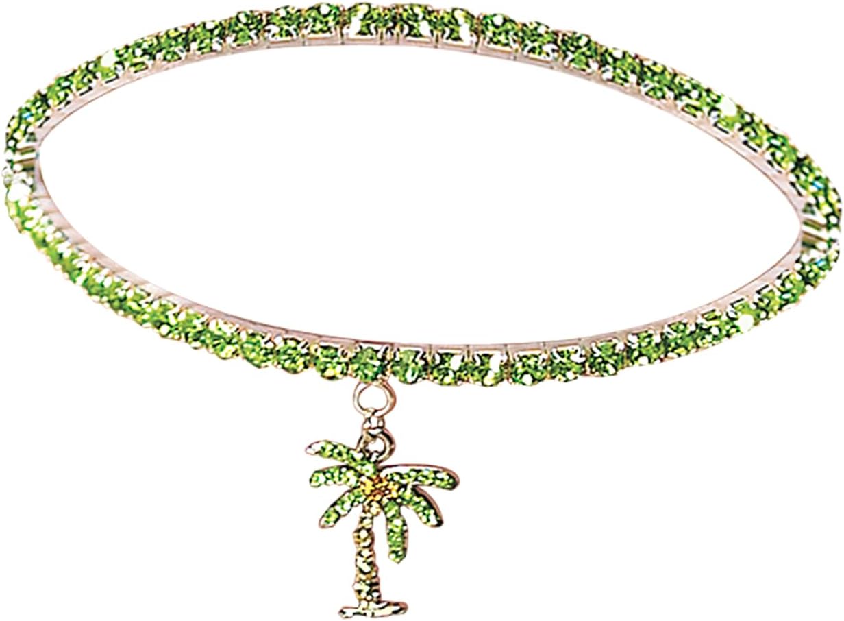 Crystal Palm Tree Anklet, Adjustable Stretch Ankle Bracelet, Summer Beach Foot Jewelry for Women