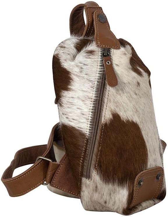 Myra Bag Sling Bag for Women - Western Upcycled Canvas Hairon Leather Crossbody - Caramel & White