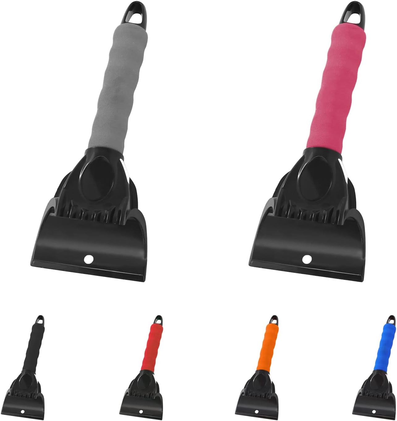 2 Pack Snow and Ice Scraper for Car Windshield, Frost Removal Tool with Foam Handle, for Car Truck SUV Window and Windshield, Scratch-Free (Grey & Pink)