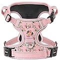 HEELE Dog Harness, No Pull Dog Harness Medium, Front Clip Pet Vest Harness with Handle Adjustable Chest Padded Reflective Breathable Mesh, Easy Control for Outdoor Walking and Training, Pink Flower, M