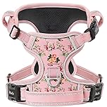 HEELE Dog Harness, Anti-Pull Reflective Dog Harness with Padded Handle for Large Dog, 1 Buckle on the Right Neck Strap Makes it Easy to Put on and Take Off, Floral-Pink, XL