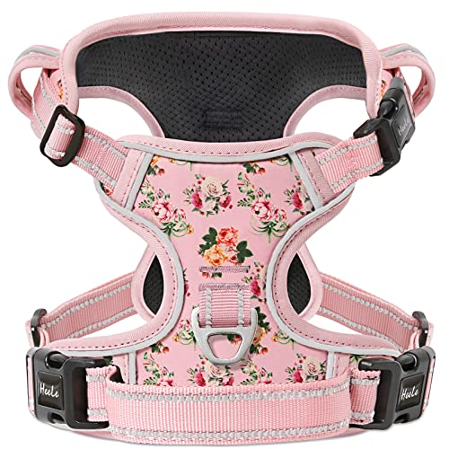 HEELE Hundegeschirr, No-Pull Hundegeschirr, Brustgeschirr für Große Hunde, Weich Atmungsaktiv Einstellbar Reflektierend Hundegeschirr Anti Zug mit Gepolstert Griff, 3 Schnallen, Pink, XL