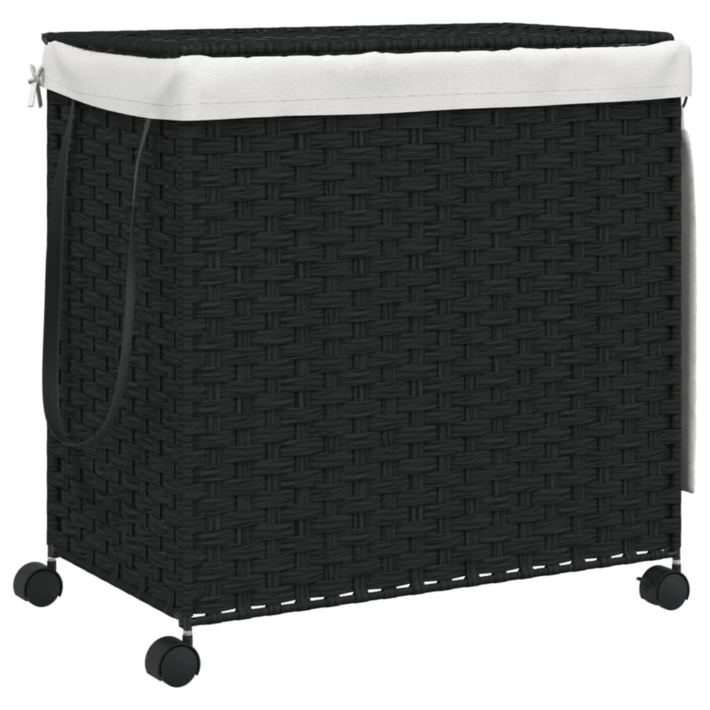 Cesto portabiancheria con ruote, nero, 60 x 35 x 60,5 cm, rattan