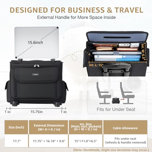 Rolling Laptop Bag 15.6 Inch Water Resistant Rolling Laptop Briefcase on Wheels Computer Bag Laptop Case for Work Travel Business Men Women, Black,New3