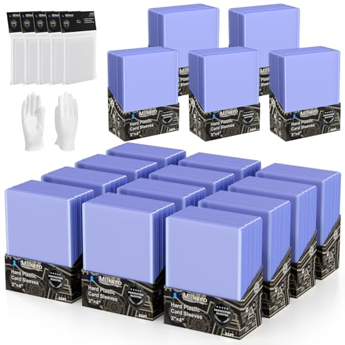 1000 Card Sleeves Hard Plastic 3X4 Baseball Card Protector Premium Trading Card Holder for Sports and Game Cards (500 Hard Sleeves + 500 Soft Sleeves)