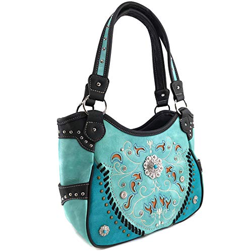Bolso Tote Mujer Turquesa con Diseño Floral y Cierre Superior miniatura 3