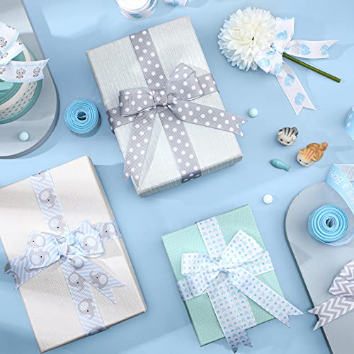 8 Roll Baby Elephant Grosgrain Ribbon 7/8 Inch Baby Shower Craft Ribbon It's A Boy/Girl Foot Print Ribbon For Gift Wrapping Baby Shower Gender Reveal Party Diaper Cake Decor, 40 Yard Total (Blue) #TOP2