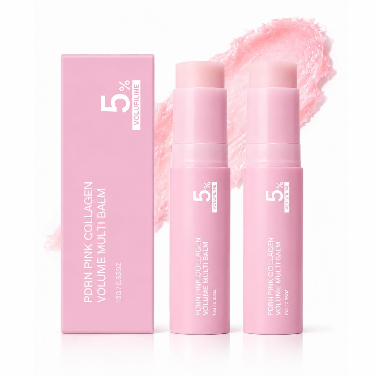 PDRN Pink Collagen Volume Multi Balm Stick with Volufiline, NAD & Collagen, 2 Pc