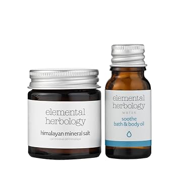 Elemental Herbology Soothe Turndown Experience Bath & Body Travel Set Soothe Bath & Body Oil & Himalayan Mineral Bath Salt Relaxing Aromatherapy Spa Gift Set, Travel Size