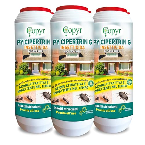 Copyr PY Cipertrin G Antax Plus - Insetticida Microgranulare Pronto all'Uso contro Formiche e Altri Insetti Striscianti, 1Kg x 3 Pz, Azione Attrattiva Abbattente, per Giardini Siepi Esterno e Interno