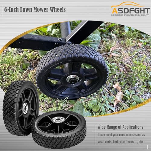 ASDFGHT Lawn Mower Wheels 6 Inch (2-pack) Fits Most Standard push Lawn Mowers, Inner and outer bearing structure - Includes Bolts, Nuts. (Also available in 7 in, 8 in, 10 in, 12 in and 14 in wheels) - Thumbnail 3