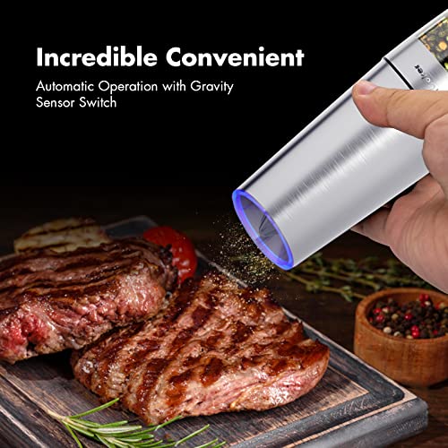 Simcoker Electric Salt And Pepper Grinder Set Battery Operated, Adjustable Coarseness With Led Light Follow, One Hand Operation, Stainless Steel Silver,2 Pack… #TOP1