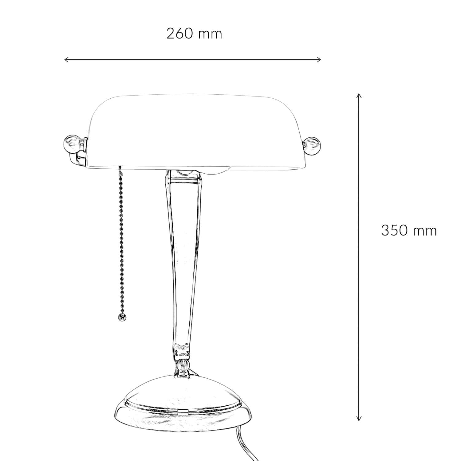Lampada da banchiere premium vero ottone vetro in bronzo bianco lucido studio ufficio 35 cm E27 interruttore a tirante Lampada da tavolo Art Nouveau