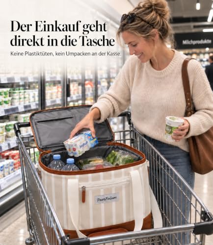 PuerFolium Kühltasche groß 45L Kühlbox XXL faltbar Picknick Strand Beige – Ansicht 2
