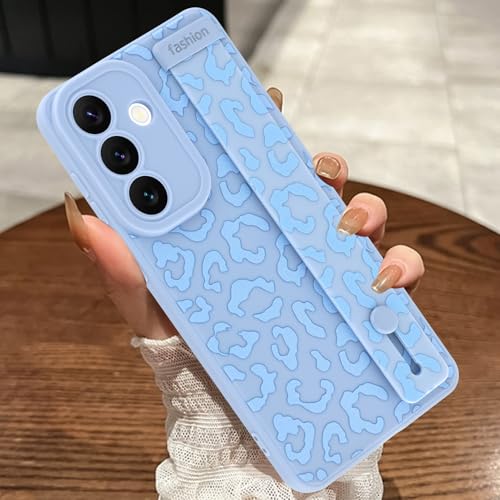 Image of Compatible with Samsung Galaxy S26 Plus Case with Strap Wrist Blue | Cheetah Print Shockproof Soft TPU Protective Cover for Women Girls, Slim Anti Scratch Case 6.7 Inch, Blue