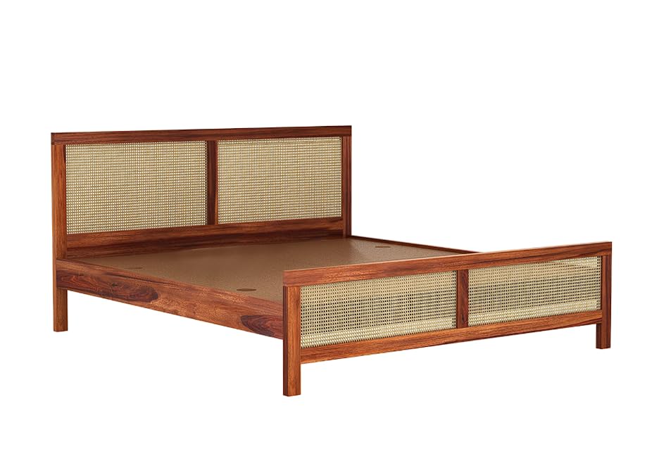 Image of Solid Sheesham Wood Poster King Size Poster Honeymoon Bed Without Storage with Designer Piller and Cane Crafting