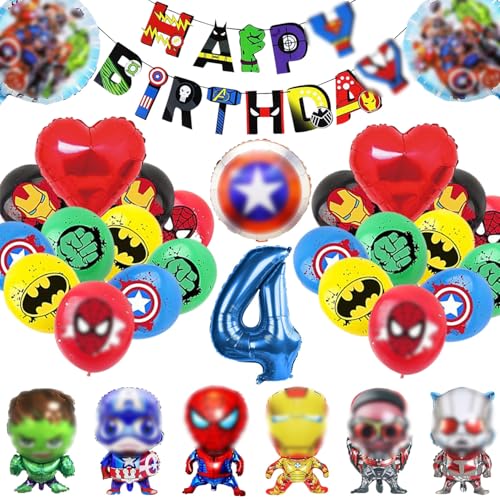 33 Pièces Héros Ballon D'Anniversaire, Décoration D'anniversaire Ballons héros, Ballon-Héros Aluminium, Héros Ballons Anniversaire Décorations, Pour Enfant Fête (4 Ans)