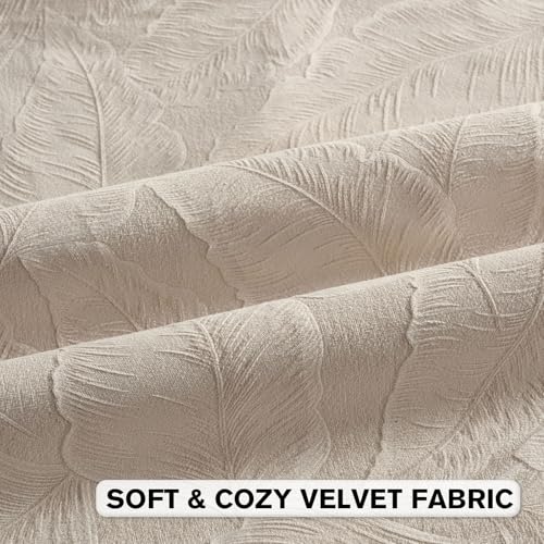 Image of FUTEI Pack of 2 Velvet Throw Pillow Covers 20x20 Inch Soft Embossed Leaf-Relief Textured Decorative Cushion Cases Modern Natural Farmhouse Accent for Couch Bed Living Room, Beige