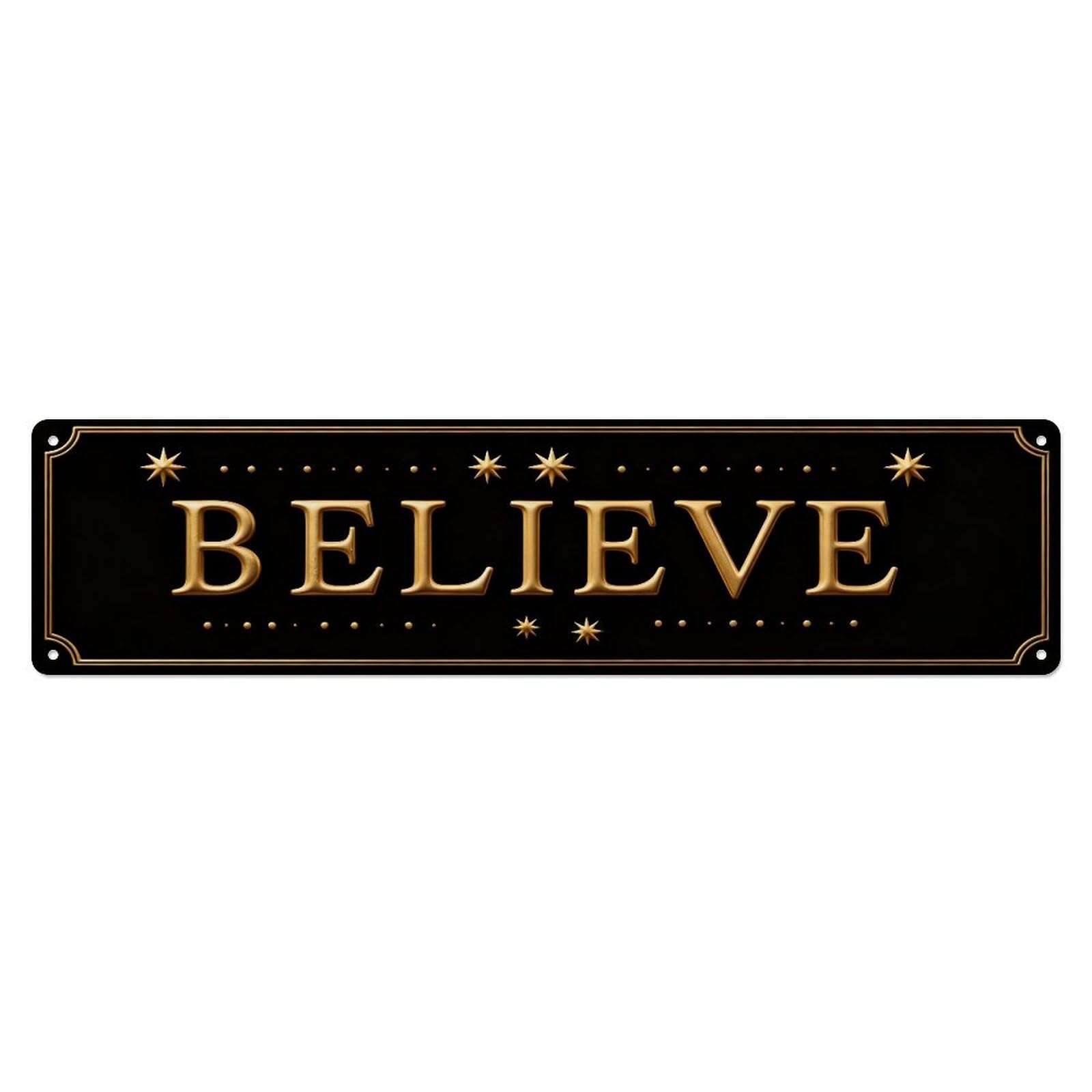 Believe Star Pattern Gold Text Metal Tin Sign Plaque