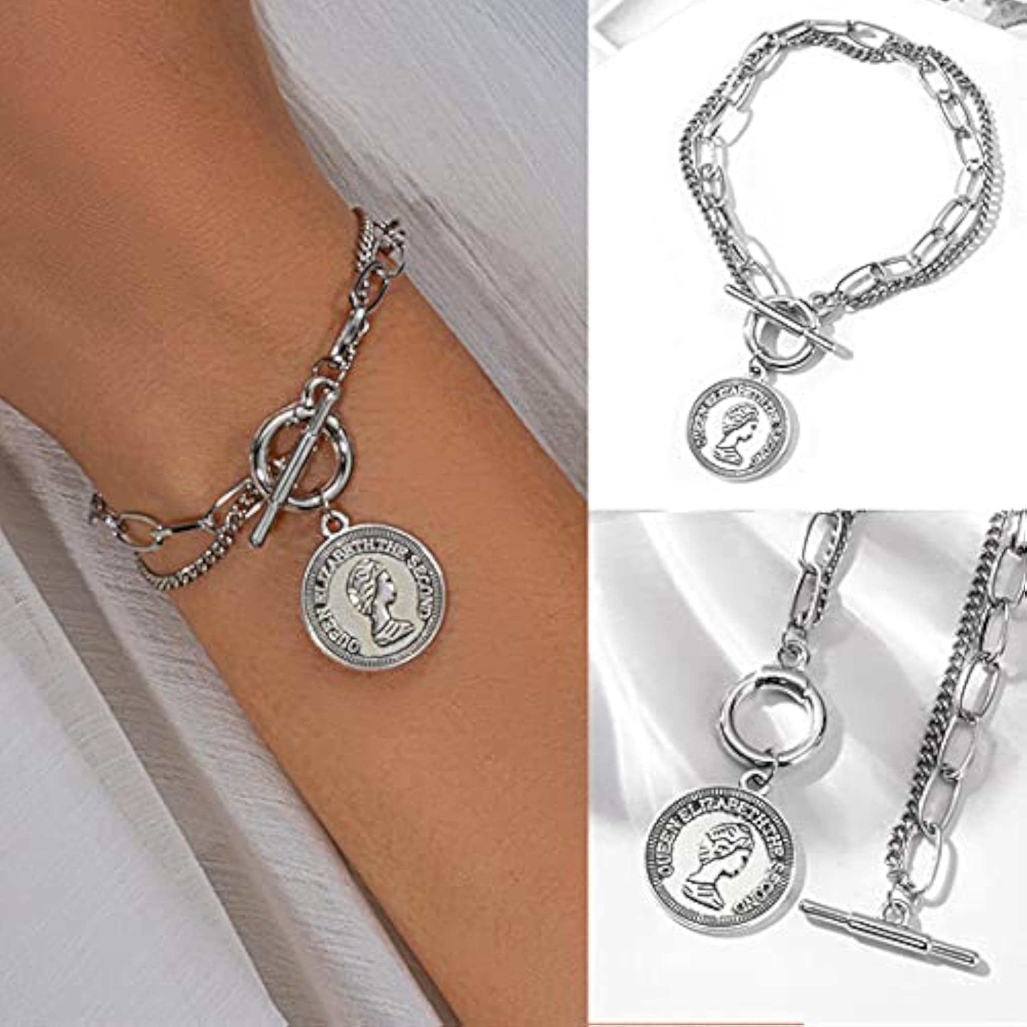 Stylish Coin Head Plated Multistrand Bracelet for Women