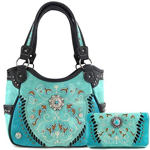 Bolso Tote Mujer Turquesa con Diseño Floral y Cierre Superior miniatura 1
