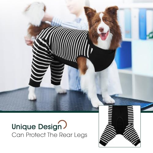 Image of Kuoser Dog Recovery Suit with Anti Licking Rear Leg Sleeve, Black XL | Abdominal Dog Surgical Suit with Pants Cover Protect Wounds, Dogs Elbow Protector Soft Pet Surgery Onesie Cone Alternative
