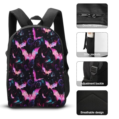 Colorful Bats Halloween Backpack Set 3 Pieces Backpacks Lunch Bag Wallet For Travel Outdoor Sports3