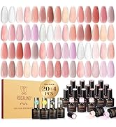ROSALIND 24pcs Jelly Gel Polish Set with Gel Base and Matte Glossy Glitter Top Coat, 20 Colors Ne...