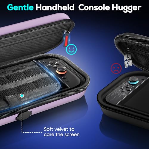 Image of Auarte [Charge Inside] Switch 2 Carrying Case for Nintendo Switch 2 Console 2025 / Switch Original /Switch OLED, Slim Travel Carry Case for Switch 2 Accessories with 10 Game Card Storage (light purple, for Switch 2, Carrying Case)