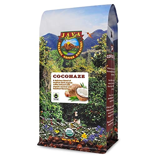 Java Planet - Coconut and Hazelnut Flavored Organic Coffee Beans infused with Organic Flavoring, Fair Trade, Medium Dark Roast, Arabica Gourmet Coffee Grade A, packaged in 1 LB bag
