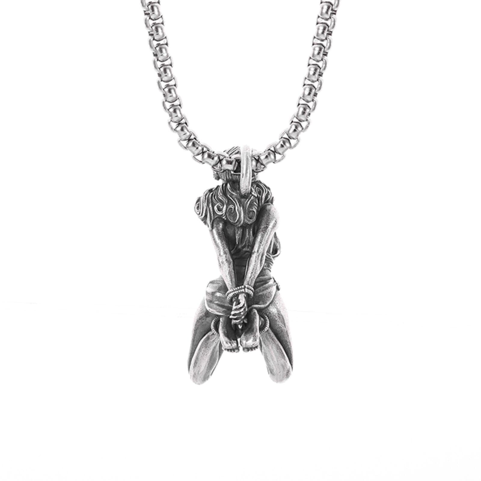 Pendentif vintage argenté Pow pour homme collier pull style rétro - 7