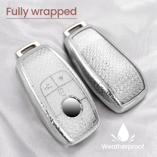 Image of Key Fob Cover for Mercedes Benz, Rhinestone Wristlet Case, White