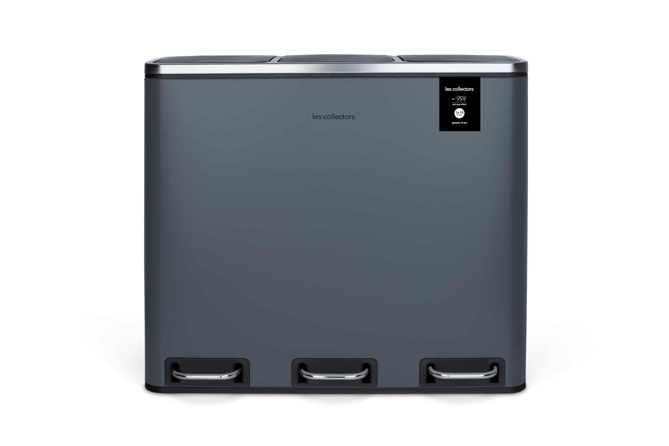 Les Collectors Recycling Kitchen Pedal Bin Stainless Steel No.984 Dark Grey, 54L, Resistant, Waste separator 3x18L bins, Removable Inner Buckets waste Bin, Recycling, Selective sorting, Silent closure