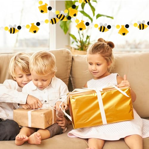 Image of JarThenaAMCS Summer Bumble Bee Felt Banner 3D Bee Honeycomb Pom Ball Garland No DIY Required Bunting Garland for Party Supplies Hanging Decoration