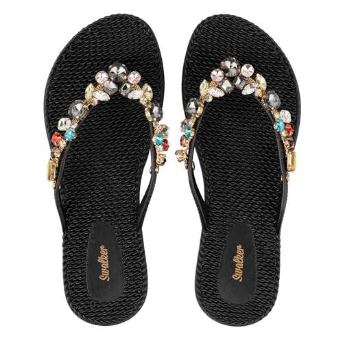 Swalker Woman's Sandal Flip Flop With Rhinestone in Recyclable Rubber Sole, Crystal Thong2