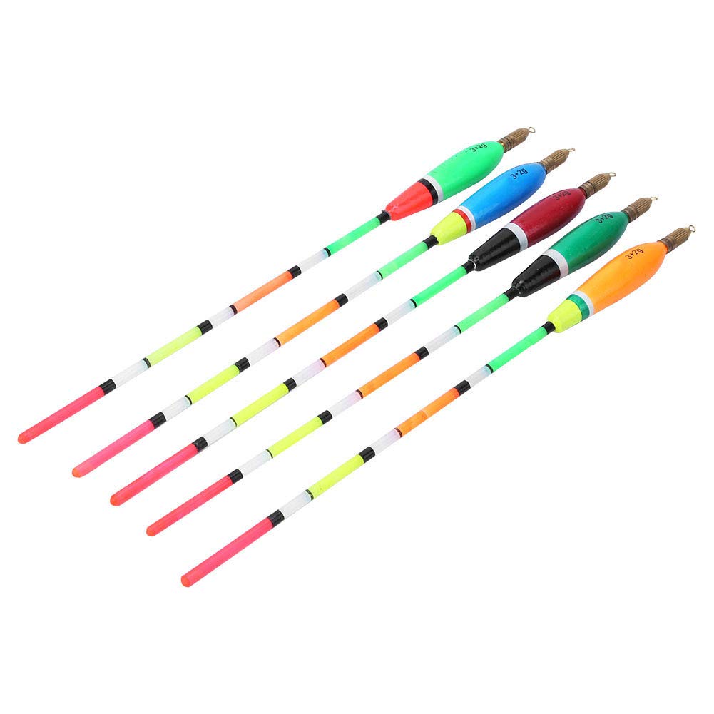 VGEBY Fishing Floats, 5PCS Balsa Wood Fishing Bobber Bite Indicator Angling Equipment with Bold Tail Multiple Color(3+2g) Fish Bite Indicator Fishing for Fishing