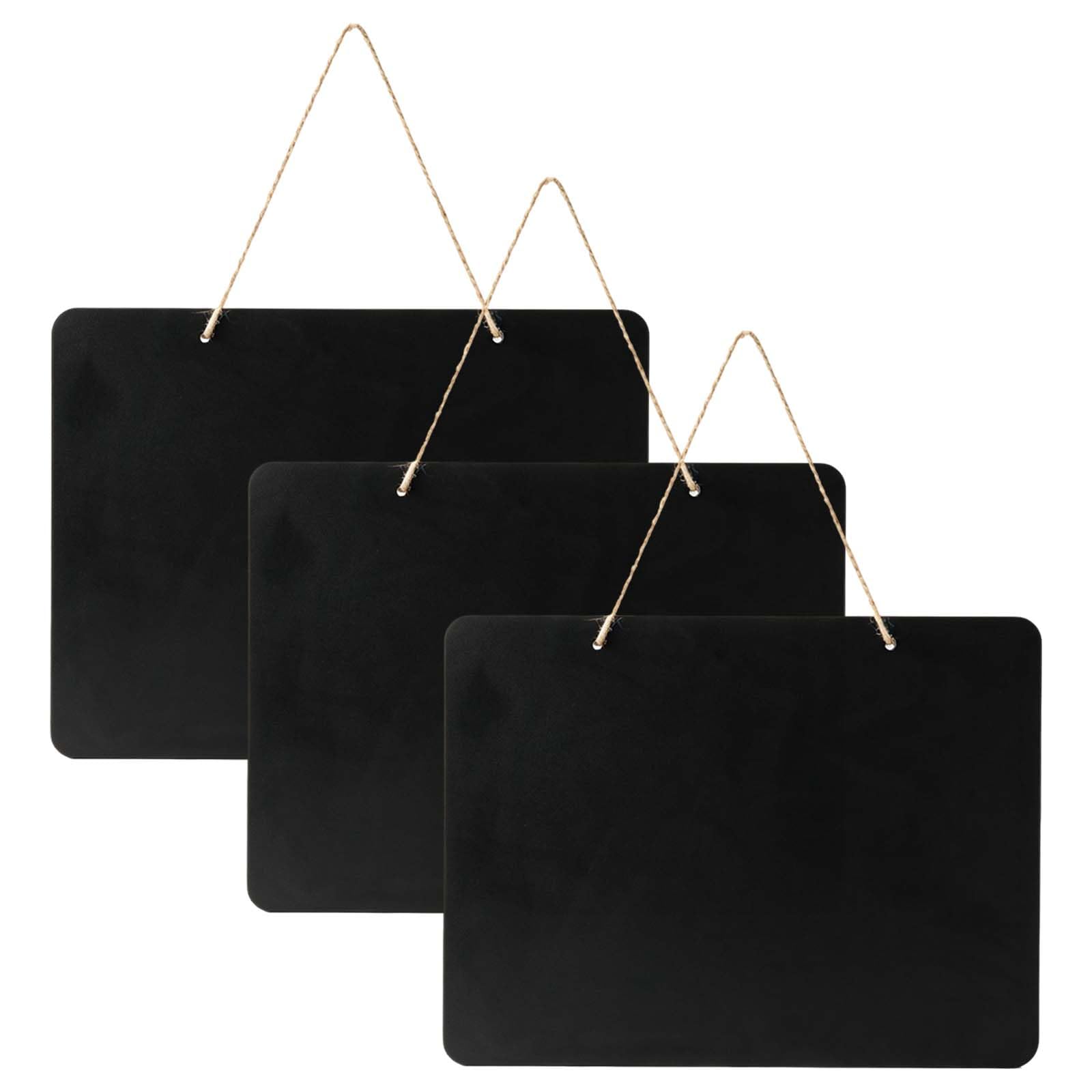 Hanging Chalk Board Signs 3 Pack, Small Chalk Board Signs 25 X 20 cm Double Sided Erasable Small Blackboards with Jute String, Wooden Chalkboard for Wall Kitchen Wedding Party and Garden Decor