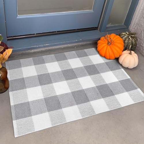 KIMODE Fall Door Mat Buffalo Plaid Outdoor Rug 24