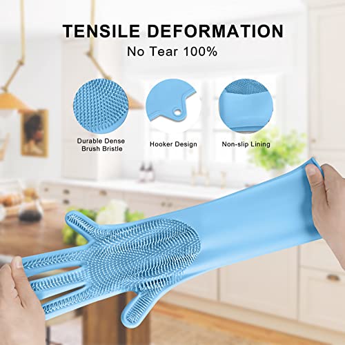 Dishwashing Gloves For Kitchen, Silicone Dishwashing Gloves Reusable Rubber Cleaning Gloves, Dishwashing Gloves Silicone Glove Brush, Washing Gloves For Housework, Car, Bathroom, Clothes, Pet (Blue) #TOP2