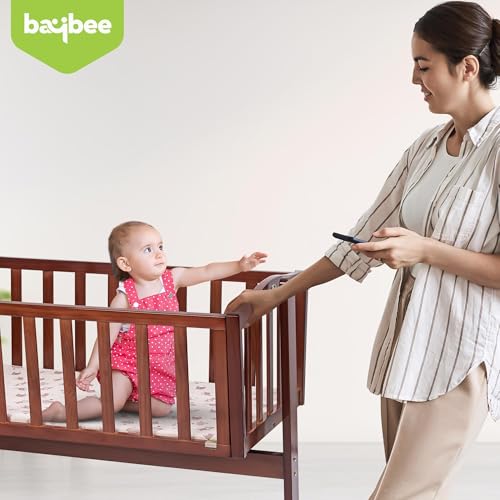 Image of Baybee Bumble Wooden Cradle for Baby | Baby Swing Cradle with Swing Lock Function, Infants Bassinet for New Born Babies with Fabric Wrapped Base | Wooden Kids Bed Crib for Babies Boy Girl (Deep Brown)