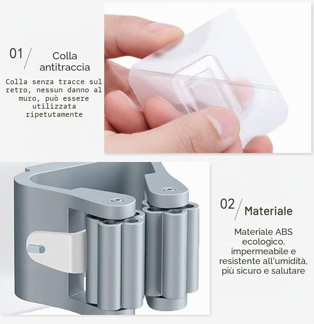 Portascope e Portaspazzole Muro Autoadesivo Plastica Supporto per Scopa da Appendere Ganci per Scope da Muro Adesivi Grigio