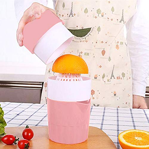 Lemon Squeezer Citrus Juicer,Hand Juicer Manual Lid Rotation Press Reamer with Strainer and Container for Lemon,Orange,Citrus (Orange) (Pink)