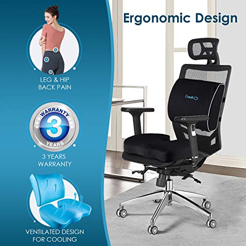 Coccyx Seat Cushion And Lumbar Support Pillow For Office Chair-Gel Infused,Orthopedic Car Seat Cushion Memory Foam Back Support Cushion For Lower Back Pain,Tailbone & Sciatica Pain Relief Black #TOP5